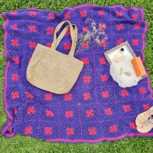 Granny Squares With Flowers Crotchet Afghan Blanket